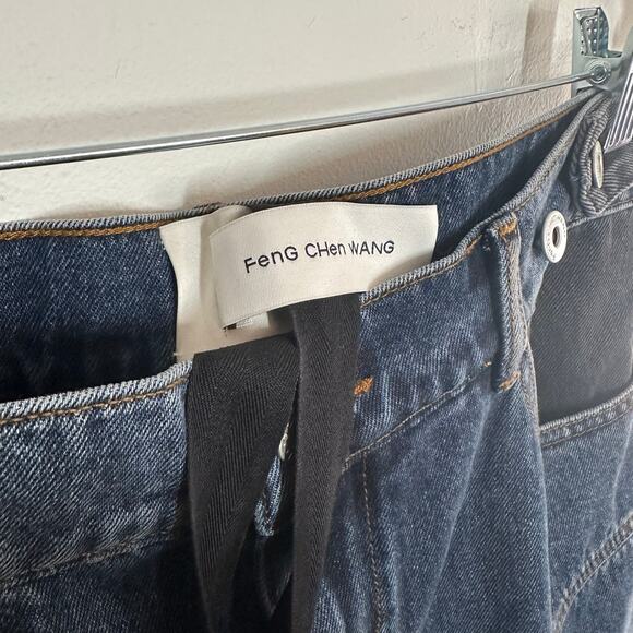 NEW Feng Chen Wang Men's Deconstructed Denim Pants Black Blue Size XL - Picture 5 of 10